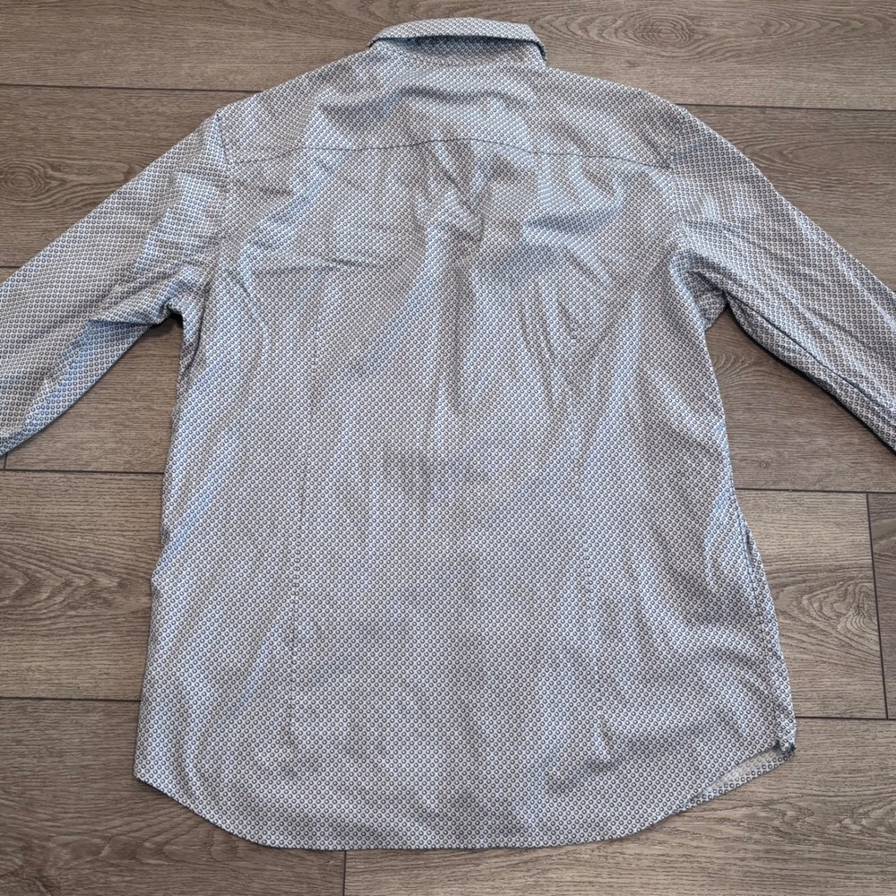Buttercloth Button Down Shirt Mens 2X Tall White Blue Geometric Preppy Casual - Picture 8 of 9